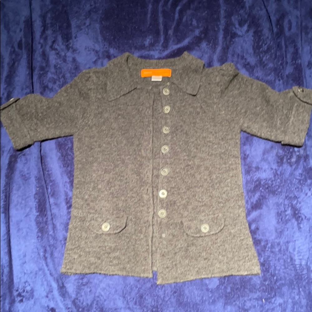 Grey elbow length sleeve knit sweater/jacket